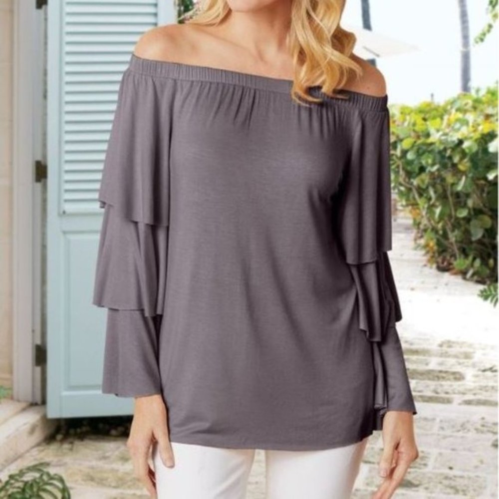 Soft Surroundings Carmen Ruffled Sleeve Top L